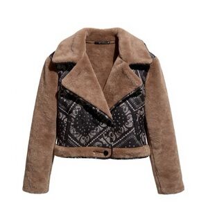 Elegant Soft Camel/Tan and Black Teddy Jacket. NWOT